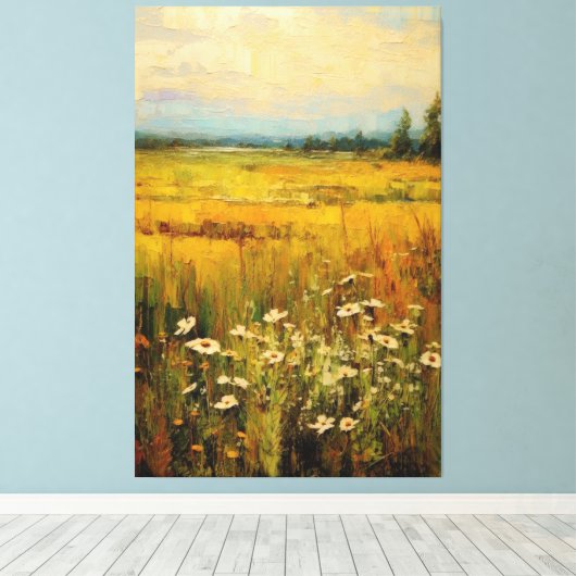 Droomweide van Wildbloemen Olieverfschilderij op C Canvas Afdruk (Insitu (Houten vloer))