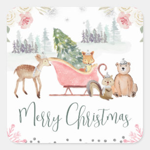 Droomwoud Dieren Kerst Slede Vierkante Sticker