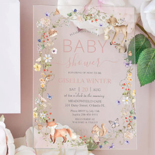 Droomwoud Dieren Wilde Bloemen Baby Borrel Acryl Uitnodigingen