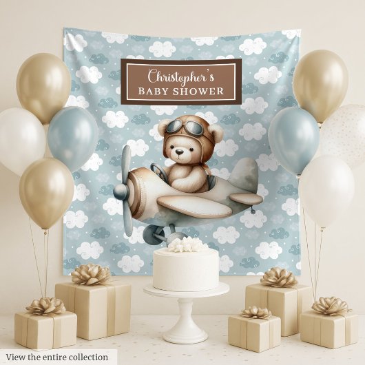 Droomzachte teddybeer piloot babyshower achtergron wandkleed