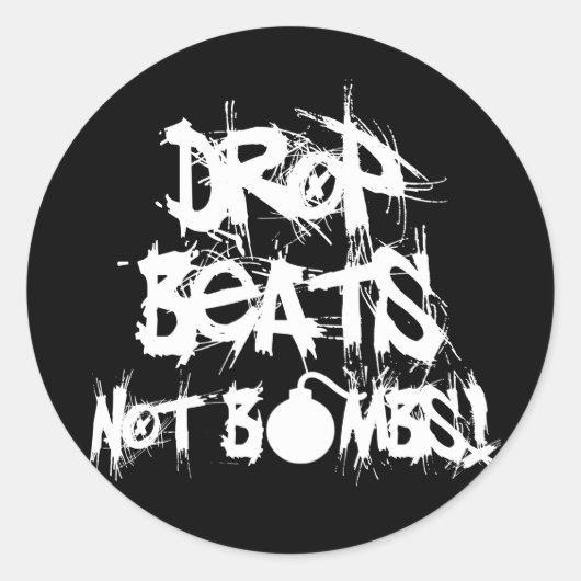 Drop Beats not Bombs Ronde Sticker (Voorkant)