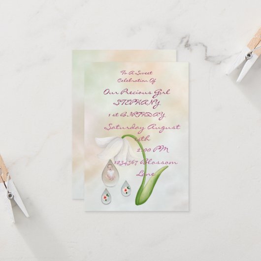 droplets de fées blanches 1 carte d'anniversaire (Devant/Arrière en situation)