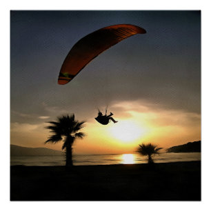 Dropzone in Dusk Adventure Paraglider Art Perfect Poster