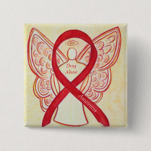 Drugmisbruik Bewustmaking Rode Ribbon Angel - Aang Vierkante Button 5,1 Cm