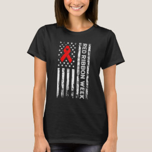 drugsvrij Amerikaans vlaggenlijntje Rood lint W T-shirt