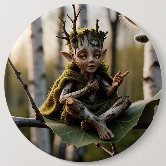Druid Bard Fae on a Birch Tree Ronde Button 6,0 Cm (Voorkant)