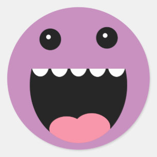 Druif Paarse "Chompy" Monster Gezicht Ronde Sticker