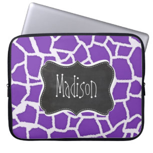 Druif Paarse Giraffe Dierenprint; Krijtbordlook Laptop Sleeve