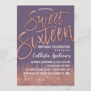 Druif Paarse Roos Gouden Glitter Typografie Sweet  Kaart