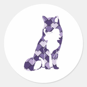 Druif Paarse Vierkant en Diamond Fox Ronde Sticker