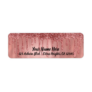 Druipend in roze gouden glitters mooie roze druppe etiket