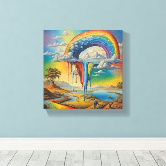 druipende regenboog canvas afdruk (Insitu (Houten vloer))