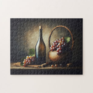 Druiven en een fles wijn Stilleven Legpuzzel