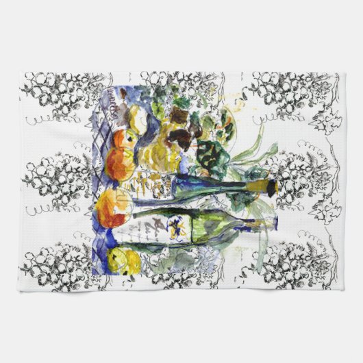 Druiven en flessen theedoek (Horizontaal)