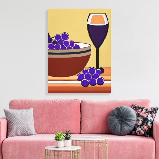 Druiven en Wijnglas in Maroon en Tan Canvas Afdruk (Insitu (Woonkamer))