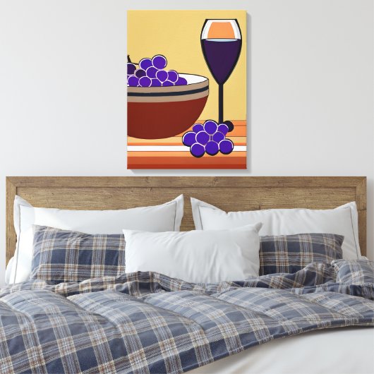 Druiven en Wijnglas in Maroon en Tan Canvas Afdruk (Insitu (Slaapkamer))