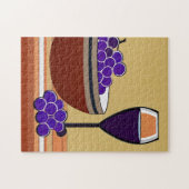 Druiven en Wijnglas in Maroon en Tan Legpuzzel (Horizontaal)