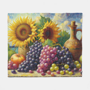 Druiven en Zonnebloemen Olieverfschilderij Fleece Deken