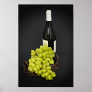 druiven in een mand en fles wijn poster