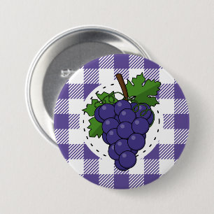 Druiven op wit violette geruite achtergrond ronde button 7,6 cm