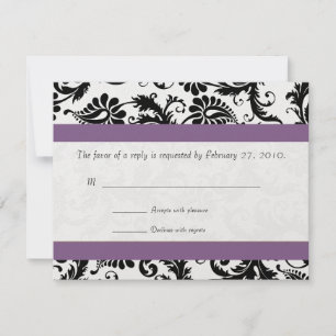 Druivenafwerking Zwart Damask Swirls Trouwantwoord RSVP Kaartje
