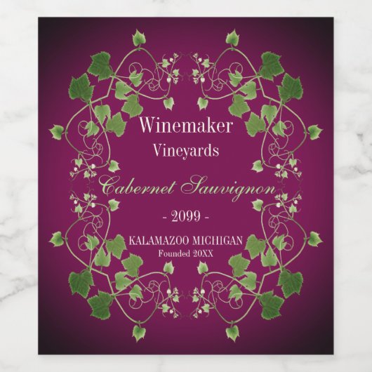 Druivenbladeren wijn & mousserende wijn aangepaste etiket (Enkel label)