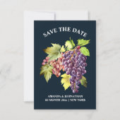 Druivenbos rode wijngaard bruiloft blauw save the date (Voorkant)