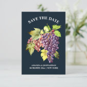 Druivenbos rode wijngaard bruiloft blauw save the date (Staand voorkant)