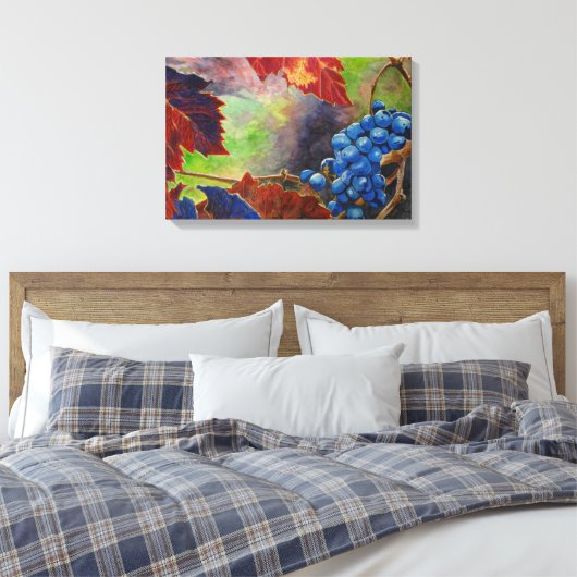 Druivendruiven Vallen Bladeren Wijngaard Waterverf Canvas Afdruk (Insitu (Slaapkamer))
