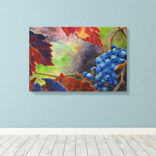 Druivendruiven Vallen Bladeren Wijngaard Waterverf Canvas Afdruk (Insitu (Houten vloer))