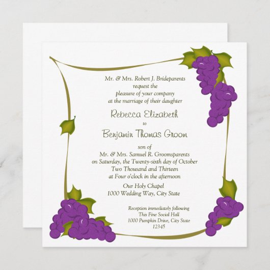 Druivenoogst bruiloft kaart (Voorkant / Achterkant)