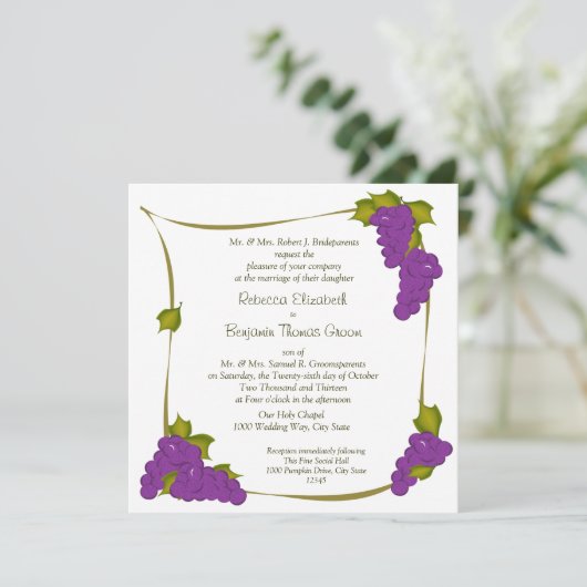 Druivenoogst bruiloft kaart (Staand voorkant)