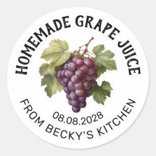 Druivensap-bliklabel met rode druiven ronde sticker