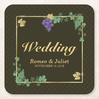 Druivenwijnstokken met Goud Lijst Trouwpapier Onde Vierkante Kartonnen Onderzetter