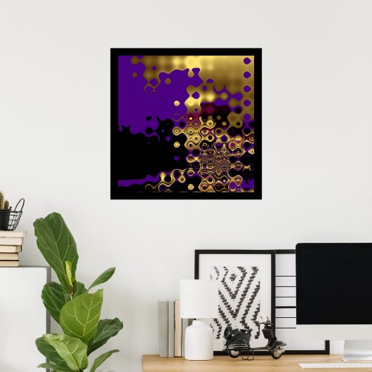 Druk Abstract gesmolten goud af op Paars en zwart Poster (Thuiskantoor)