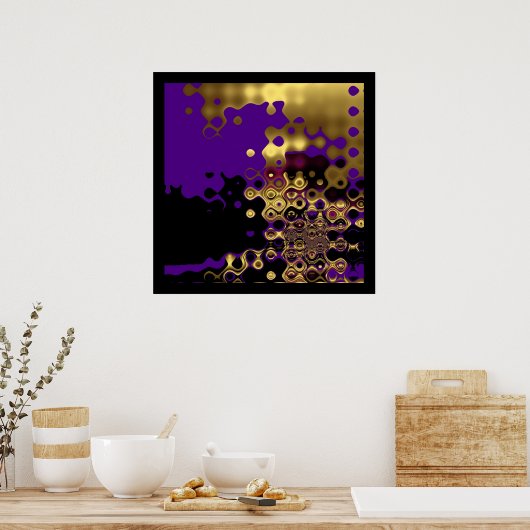 Druk Abstract gesmolten goud af op Paars en zwart Poster (Keuken)