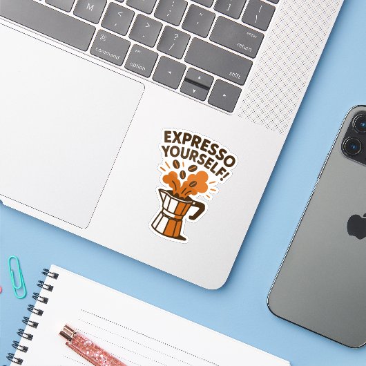 Druk jezelf uit sticker (Laptop met iPhone)