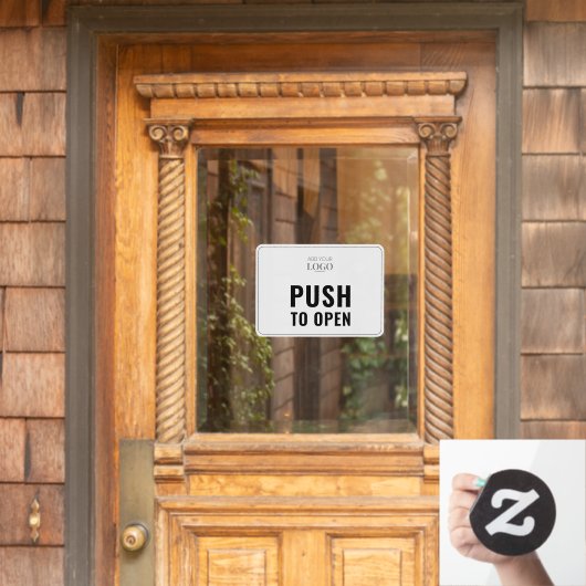 Druk op om te openen | Moderne bedrijfsdeur van he Raamsticker (Huis Deur)