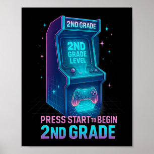 Druk op Start 2e leerjaar Gamer Kids Level Up Fun Poster