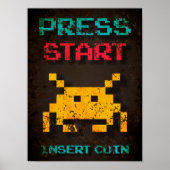 Druk op Start Insert Coin Arcade Pixel Poster (Voorkant)