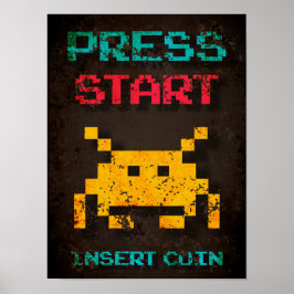 Druk op Start Insert Coin Arcade Pixel Poster