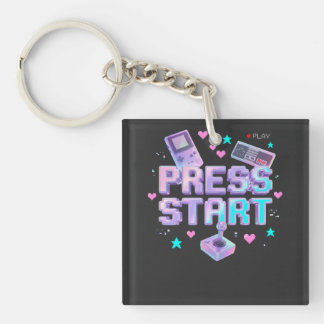 Druk op Start Y2K Retro Gaming Arcade Chrome 90s G Sleutelhanger