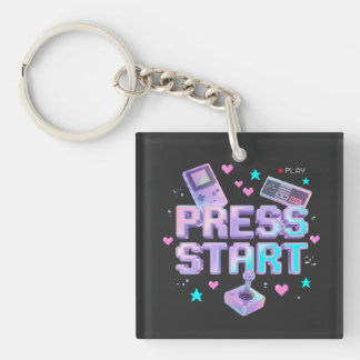 Druk op Start Y2K Retro Gaming Arcade Chrome 90s G Sleutelhanger