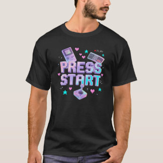 Druk op Start Y2K Retro Gaming Arcade Chrome 90s G T-shirt