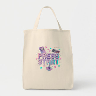 Druk op Start Y2K Retro Gaming Arcade Chrome 90s G Tote Bag