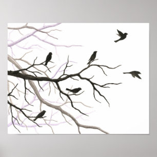 Druk van de Kunst van vogels en van Takken de Poster