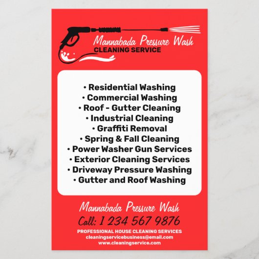 Druk Waskracht Wassen Professioneel rood Flyer (Voorkant)