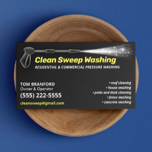 Druk wassen zwart Power Wash Cleaner geel Visitekaartje
