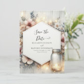 Drukbare Rustic Mason Jar Wedding Save The Date (Staand voorkant)