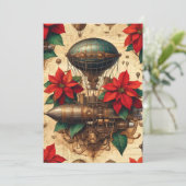 Drukbare Steampunk Airship met Poinsettia Kaart (Staand voorkant)